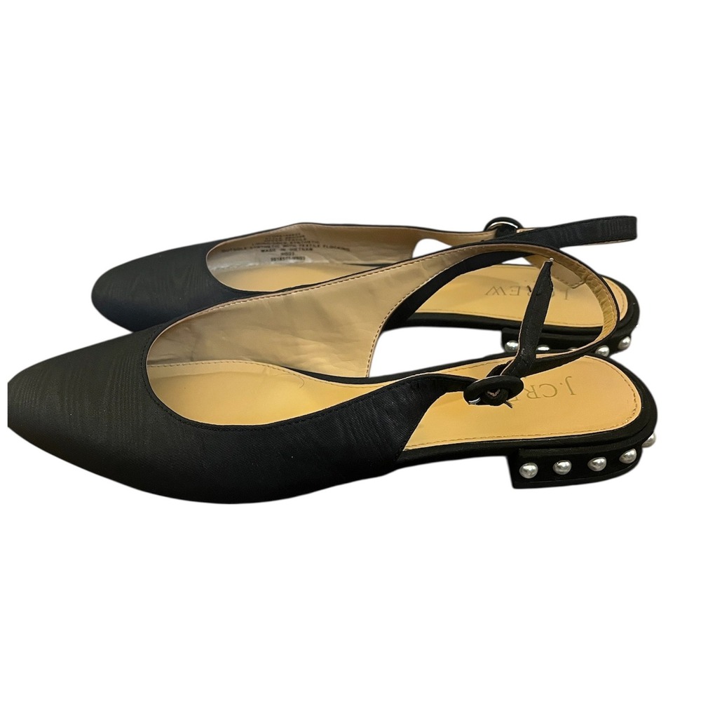 J.Crew Women's Black Embellished Pearl Heel Slingback Flat Shoes Sz 8 BU506